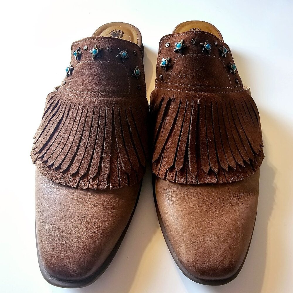 OTBT Gleam Fringe Silver Turquoise Boho Roundtree Flat Slides Mule, 9.5 - Picture 5 of 8